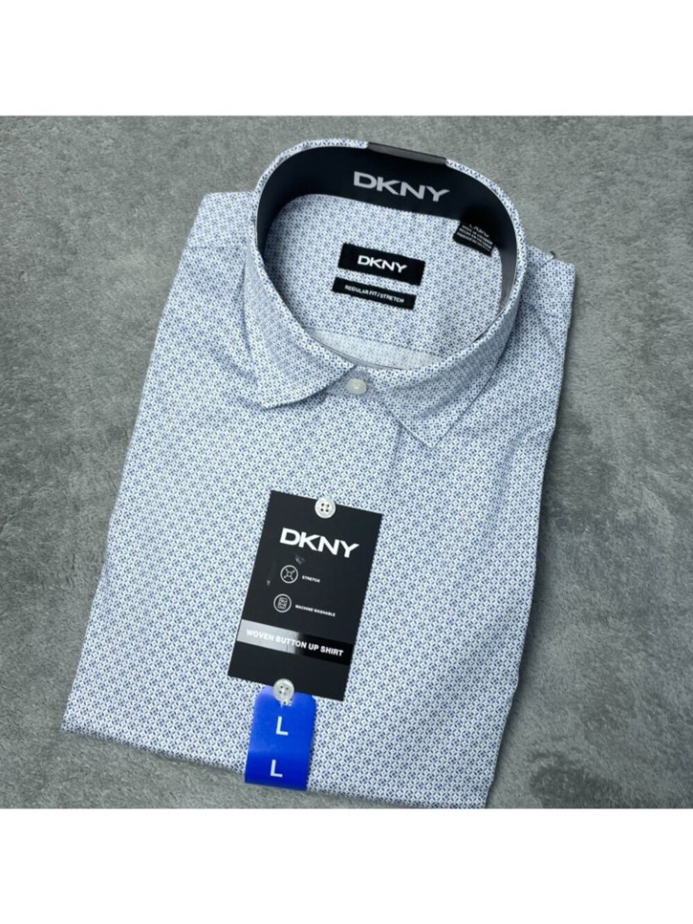 DKNY Men's L Regular Fit Stretch Woven Button-Up Shirt Light Blue/White e1441 - Picture 3 of 9